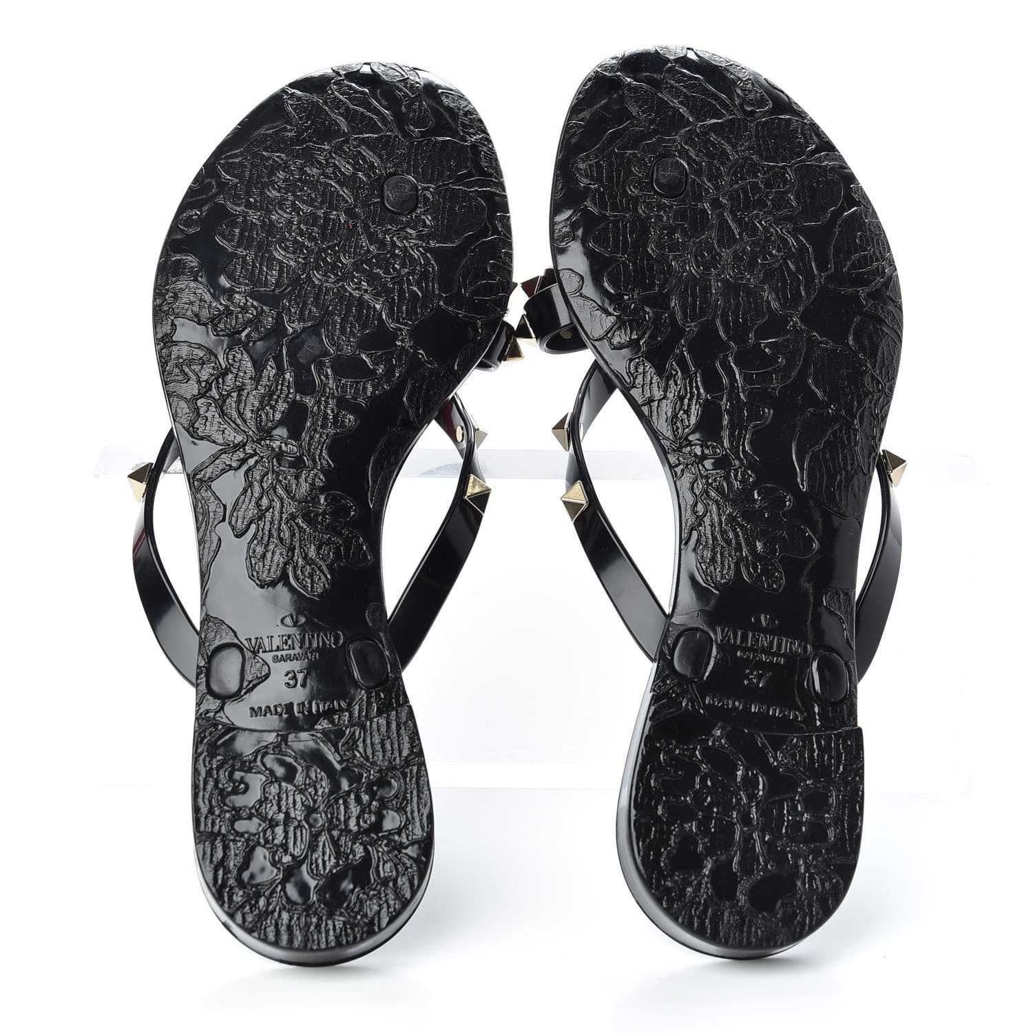 Valentino Garavani PVC Jelly Rockstud Bow Thong Sandals 37 Black 6 of 10