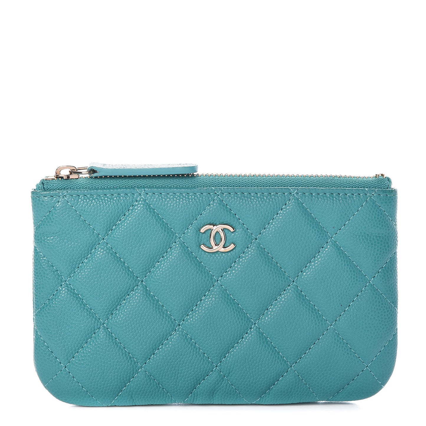 Caviar Quilted Small Cosmetic Case Turquoise