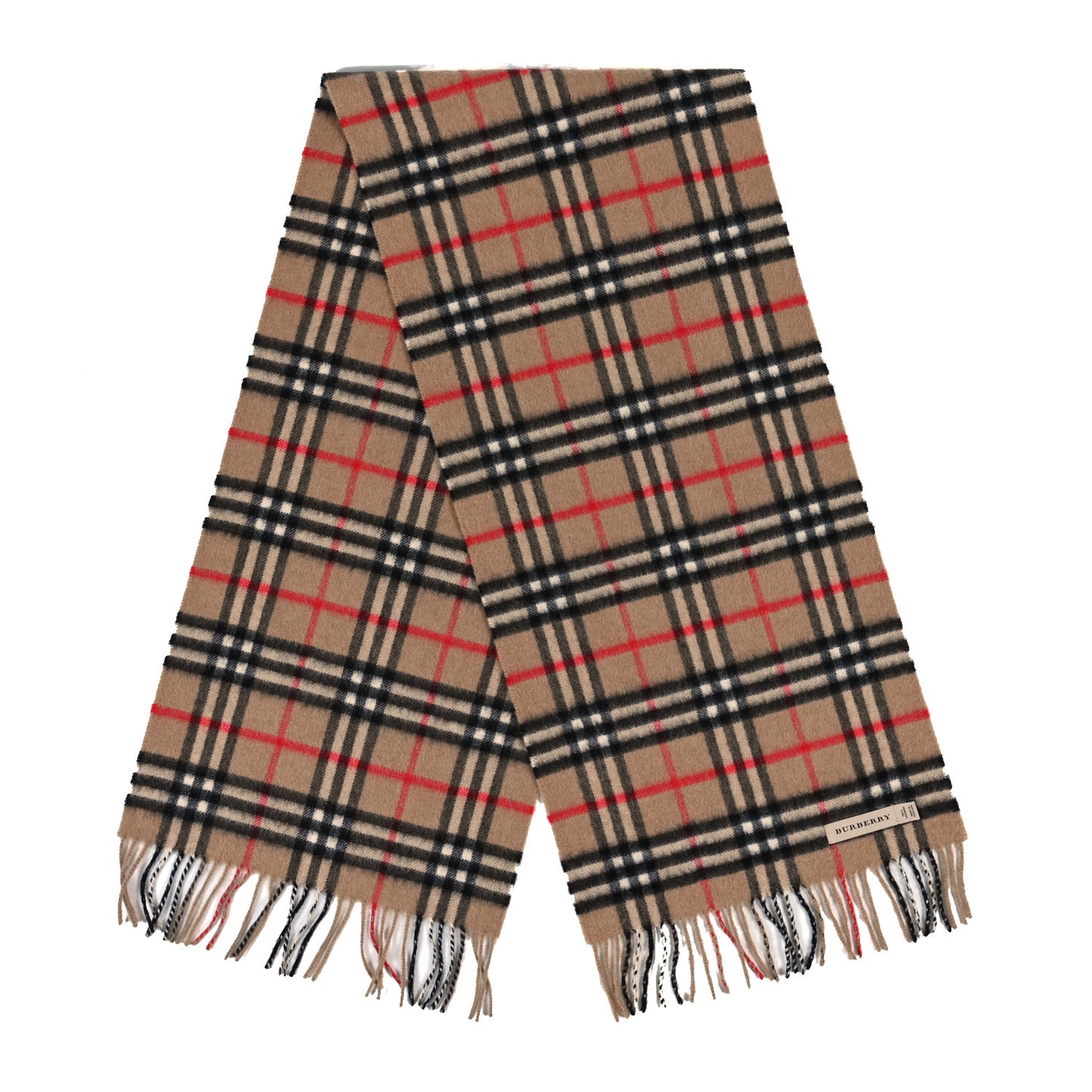 Cashmere House Check Fringe Scarf Camel