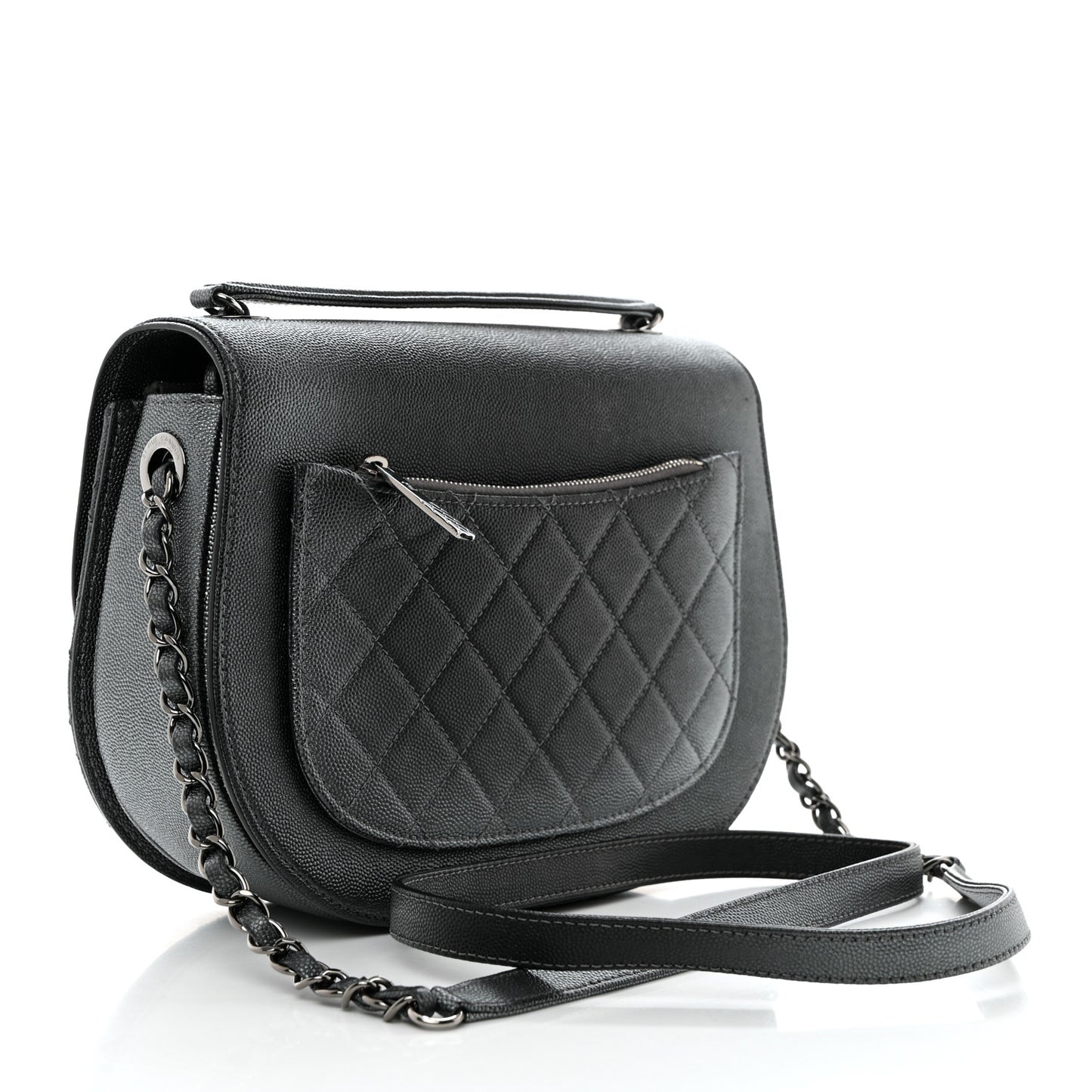 Metallic Caviar Quilted Medium Coco Curve Messenger Flap Black Ruthenium