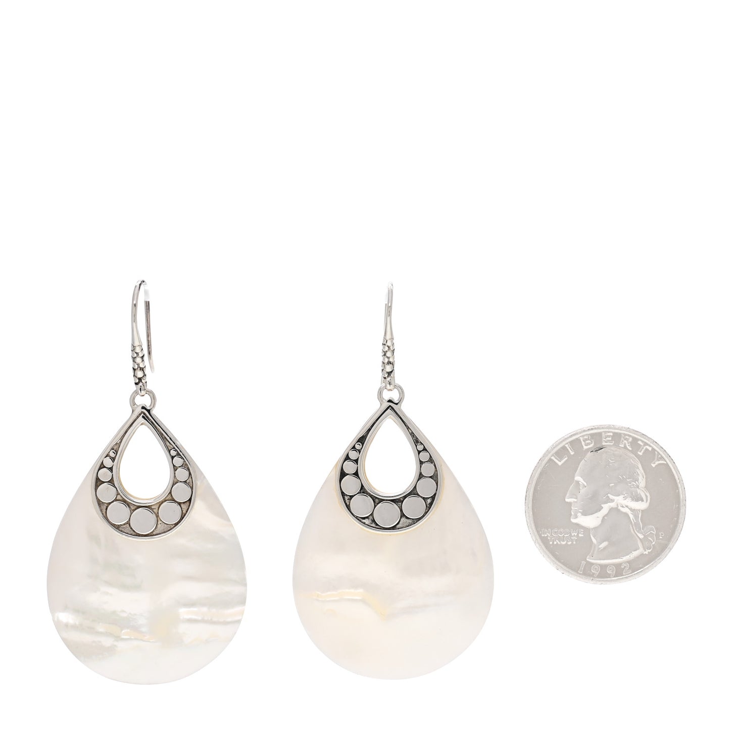 Sterling Silver Mother of Pearl Dot Teardrop Earrings
