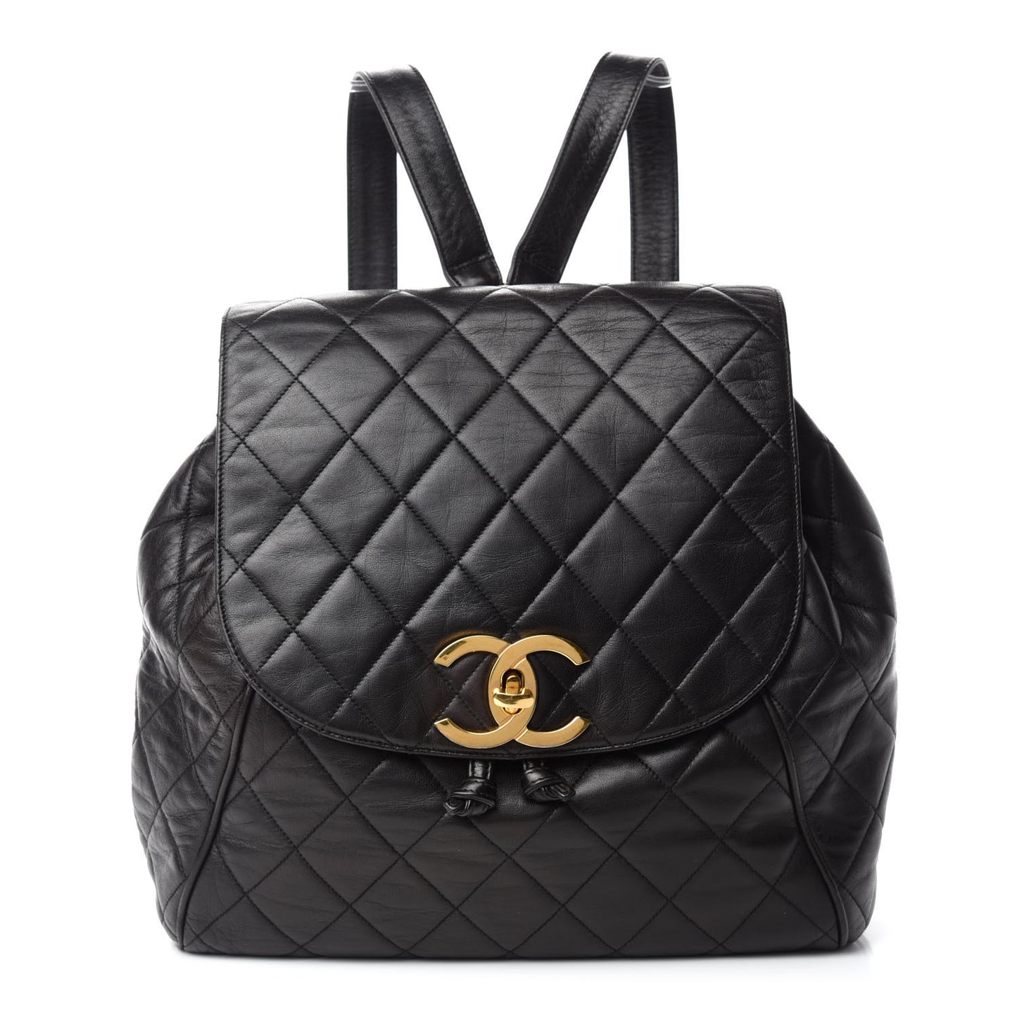 Lambskin Quilted Drawstring Backpack Black