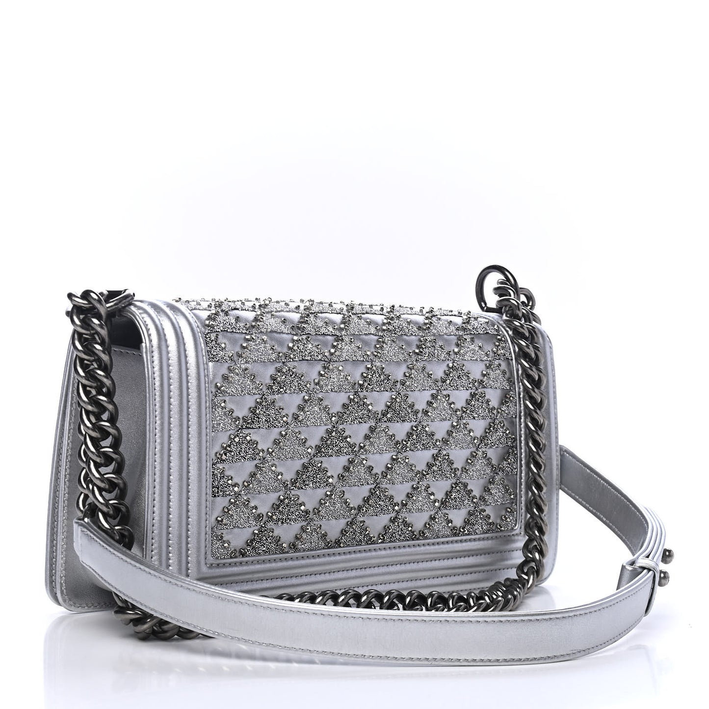 Metallic Lambskin Embellished Medium Boy Flap Silver