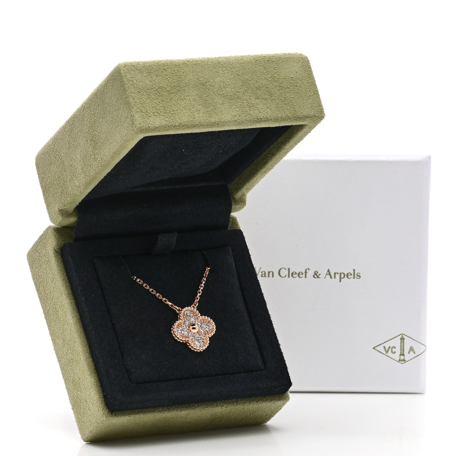Van Cleef & Arpels 18K Rose Gold Diamond Vintage Alhambra Pendant Necklace 6 of 6