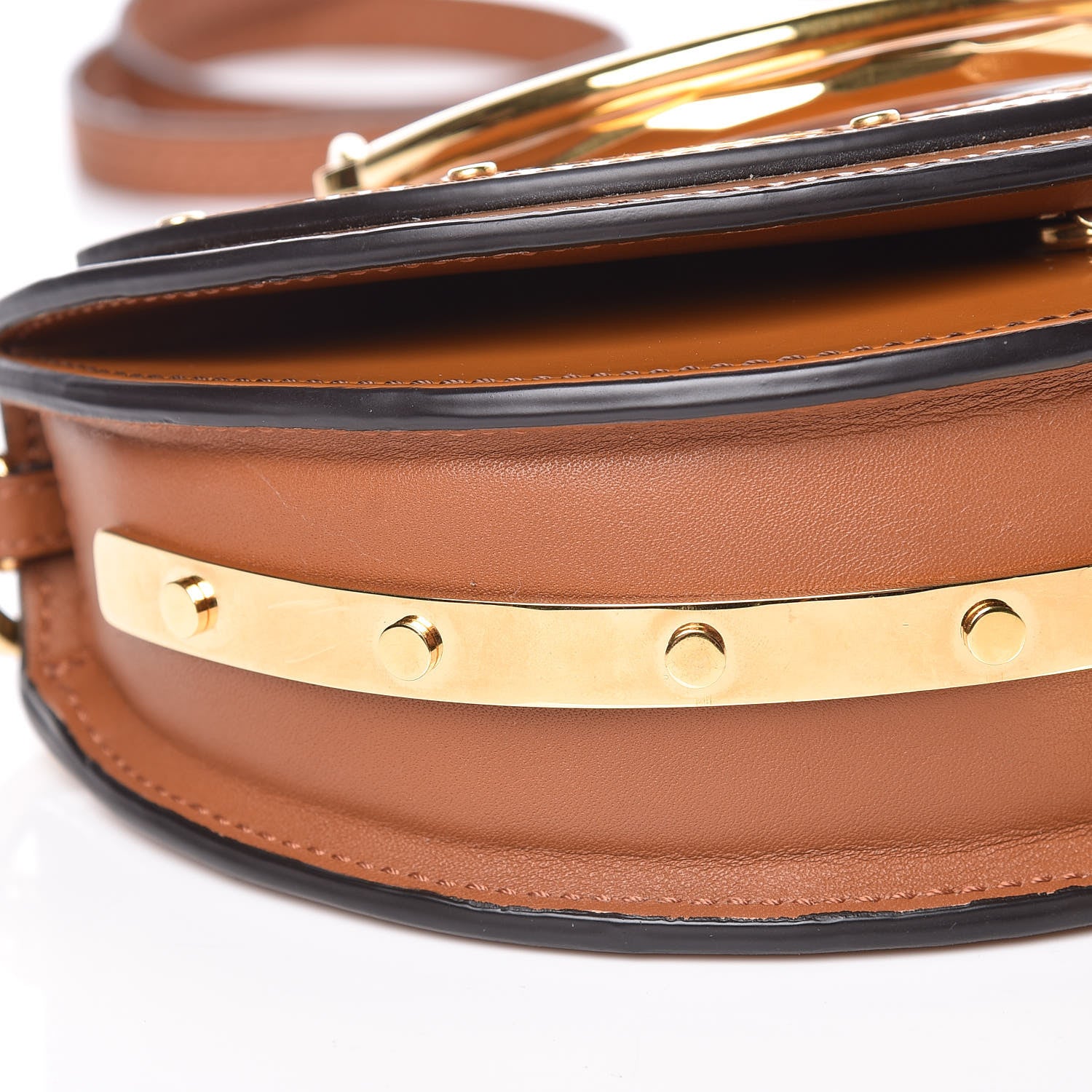 Chloe Spazzolato Sfumato Lambskin Calfskin Small Nile Bracelet Minaudiere Bag Caramel 10 of 11