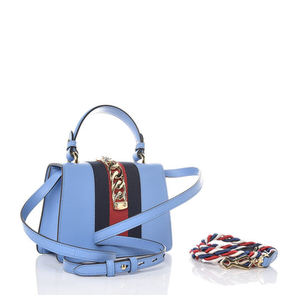 Gucci Vitello Fontanella Web Mini Sylvie Top Handle Bag Clear Sky Blue 4 of 10