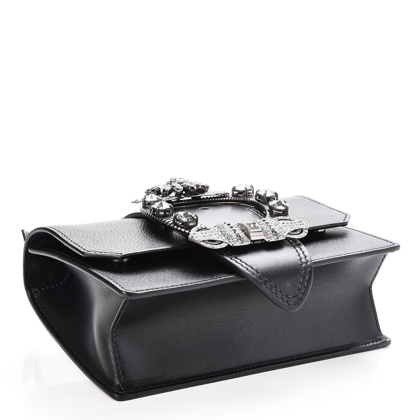 Goatskin Madras Soft Calf Crystal Embellished Shoulder Bag Nero Black