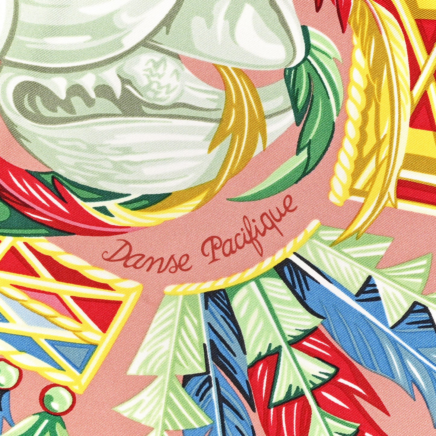Silk Danse Pacifique Scarf 90 Vieux Rose Vert Jaune