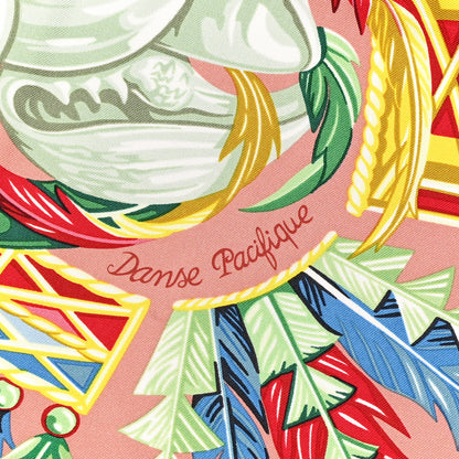 Hermes Silk Danse Pacifique Scarf 90 Vieux Rose Vert Jaune 3 of 5