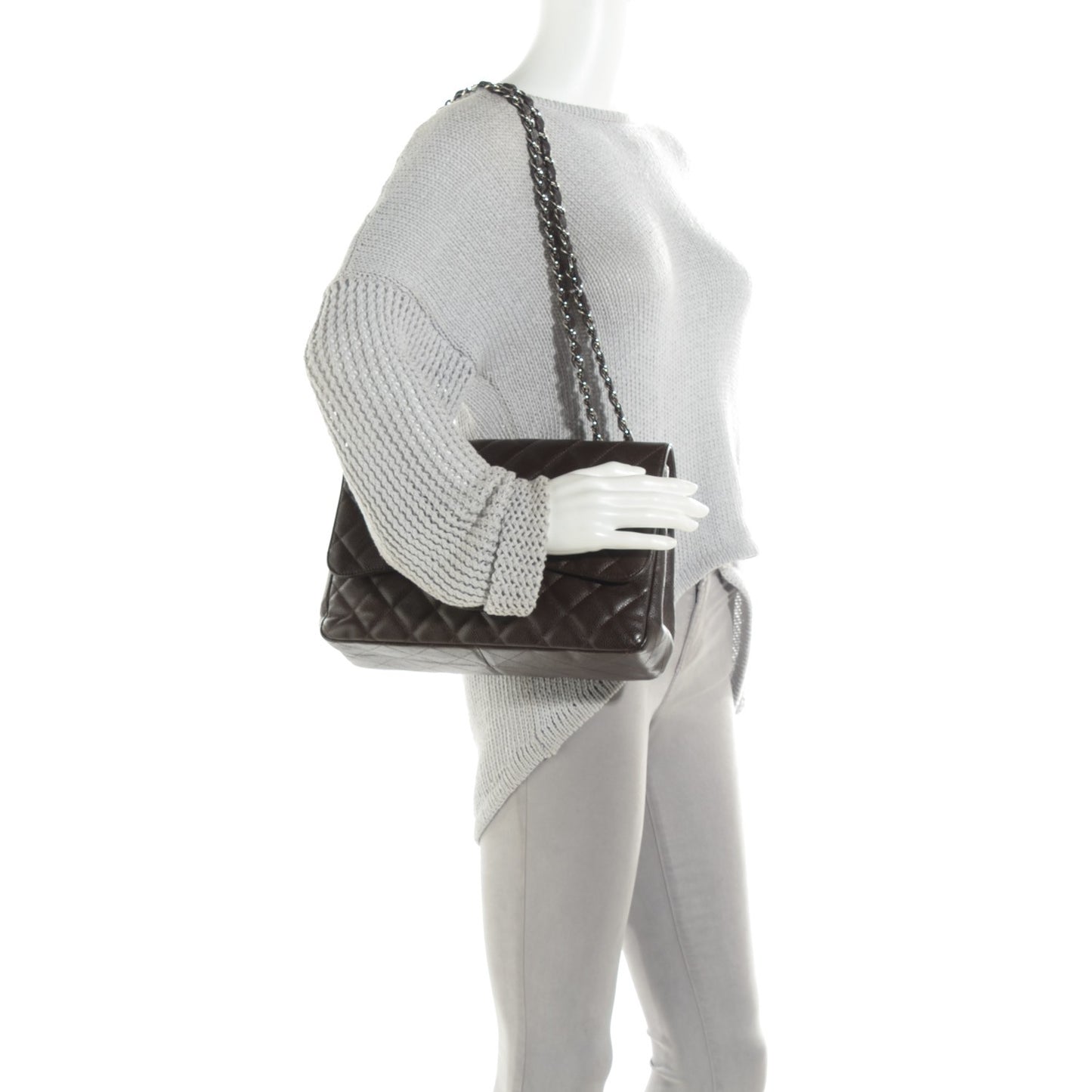 Caviar Quilted Jumbo Single Flap Dark Brown