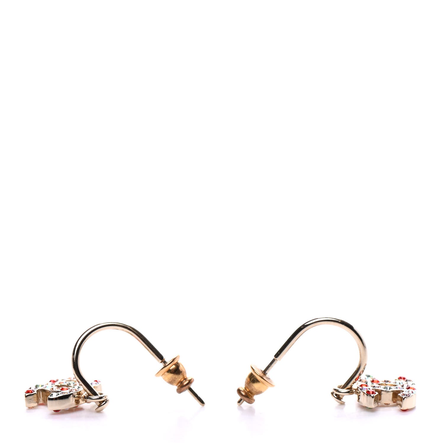 Chanel Crystal CC Drop Earrings Gold Multicolor 3 of 4