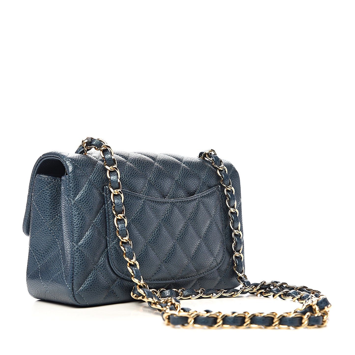 Iridescent Caviar Quilted Mini Rectangular Flap Blue