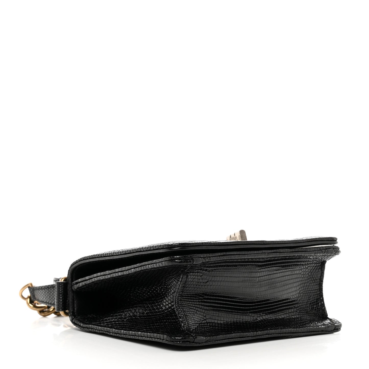 Lizard Mademoiselle Lock Top Handle Crossbody Flap Black