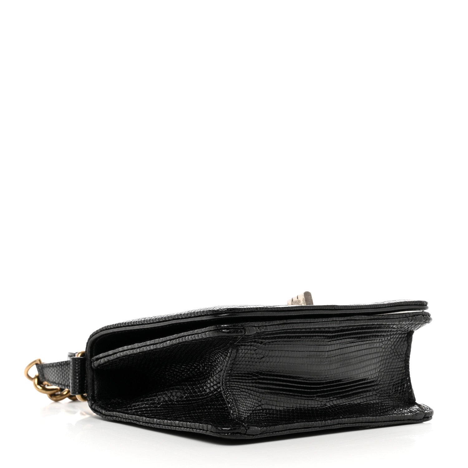 Chanel Lizard Mademoiselle Lock Top Handle Crossbody Flap Black 4 of 9