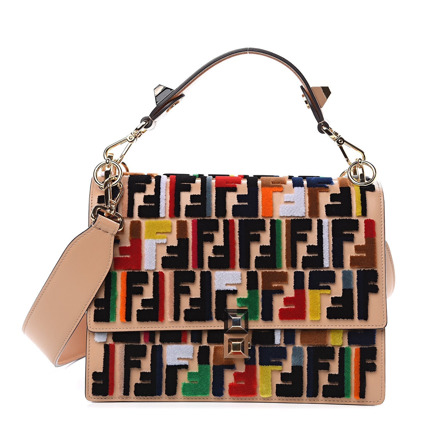 Fendi Vitello Liberty Velvet FF Multicolor Kan I Shoulder Bag Multicolor Cuoio 1 of 10