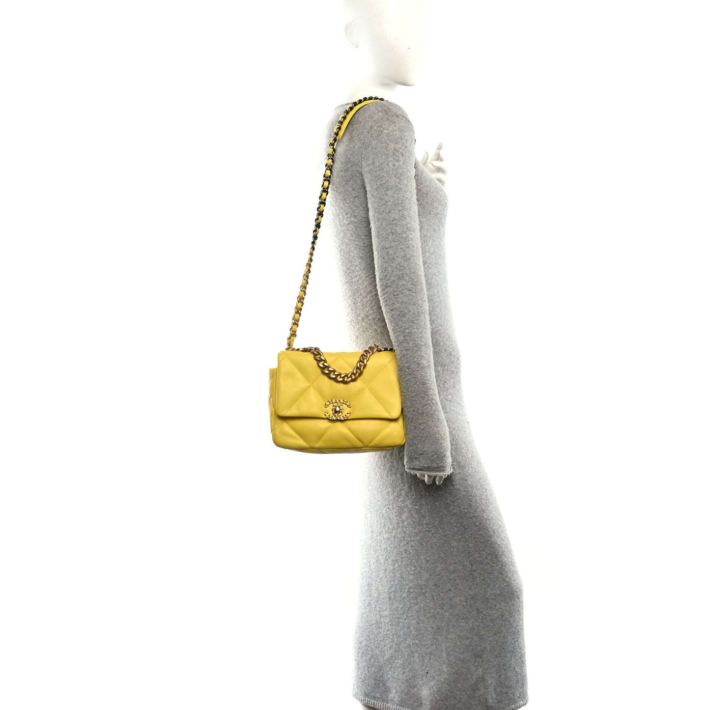 Lambskin Quilted Medium Chanel 19 Flap Yellow