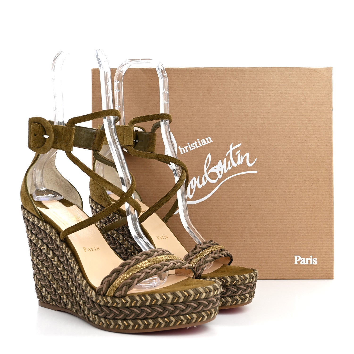 Christian Louboutin Tresse Veau Velours Bodrum 110 Wedge Sandals 41 Green Tea 12 of 12