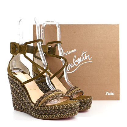 Christian Louboutin Tresse Veau Velours Bodrum 110 Wedge Sandals 41 Green Tea 12 of 12