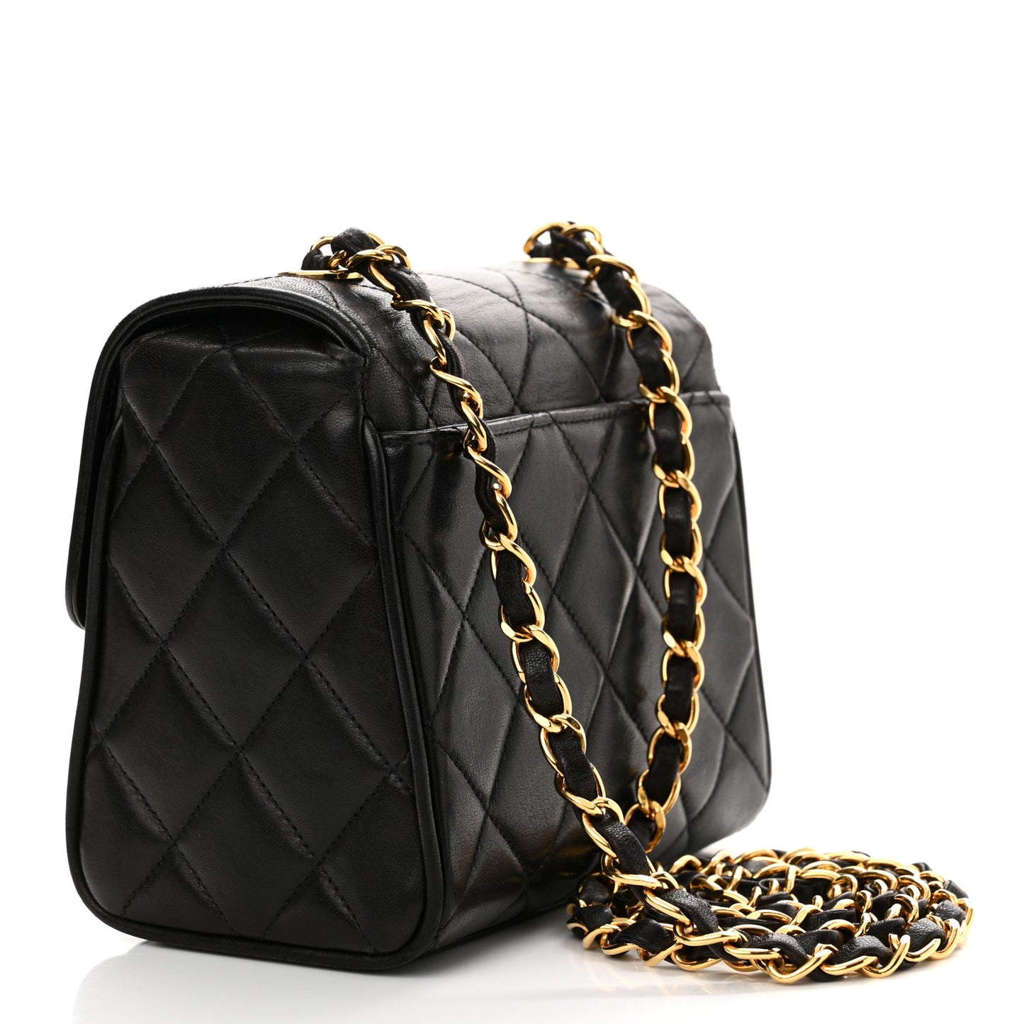 Lambskin Quilted Mini Square Flap Black