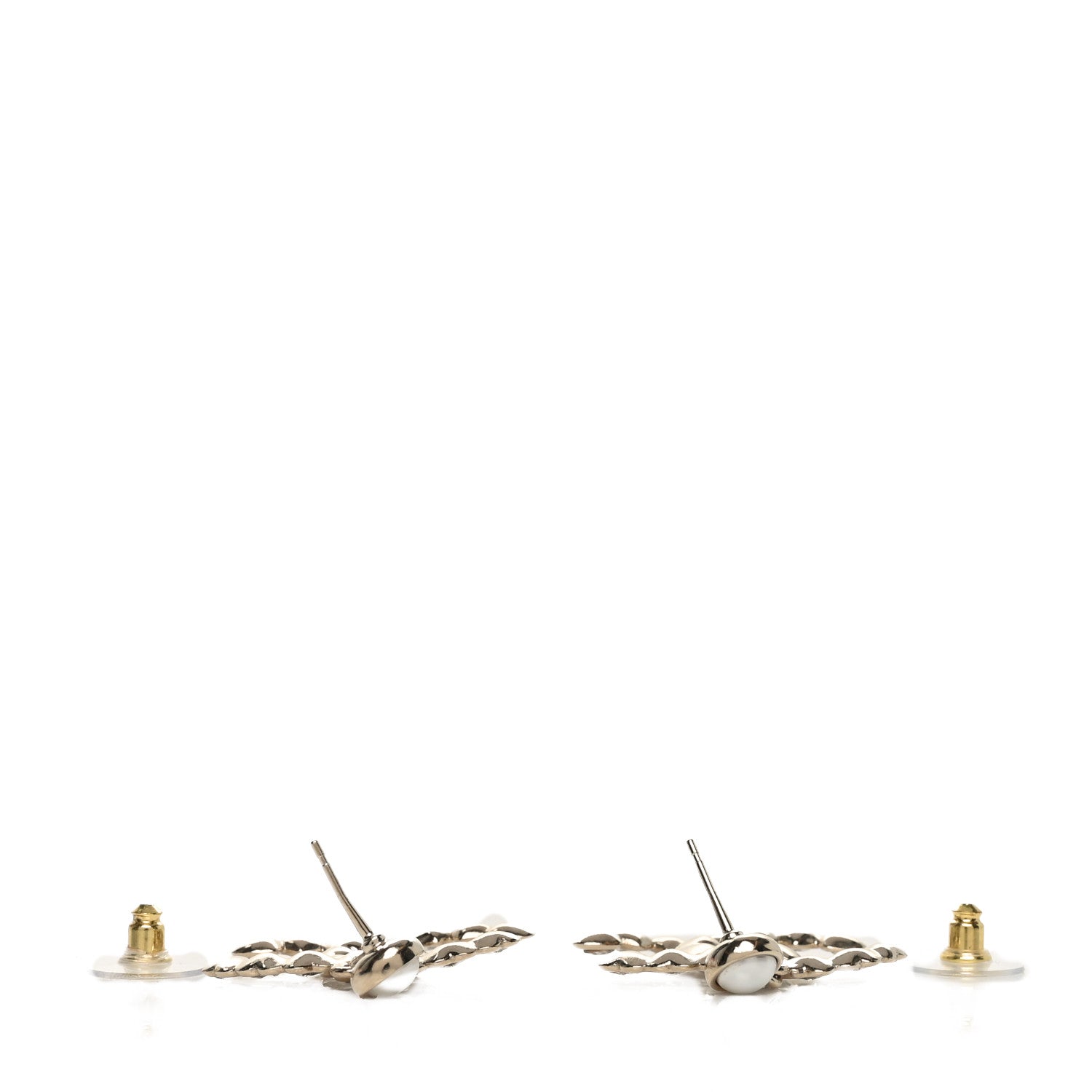 Chanel Pearl Crystal Heart CC Drop Earrings Gold 3 of 4