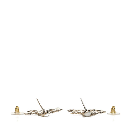 Chanel Pearl Crystal Heart CC Drop Earrings Gold 3 of 4