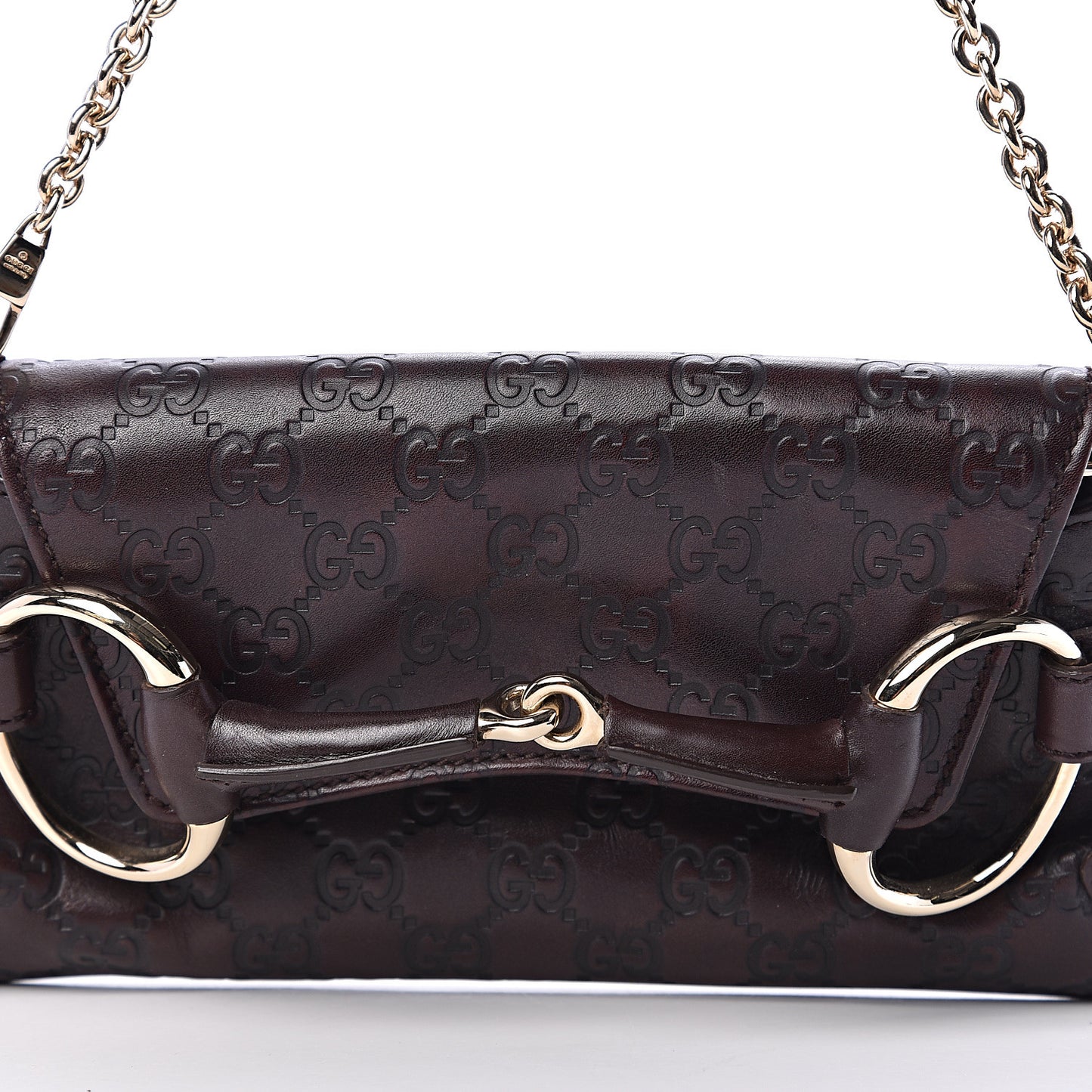 Guccissima Small Horsebit Chain Clutch Chocolate