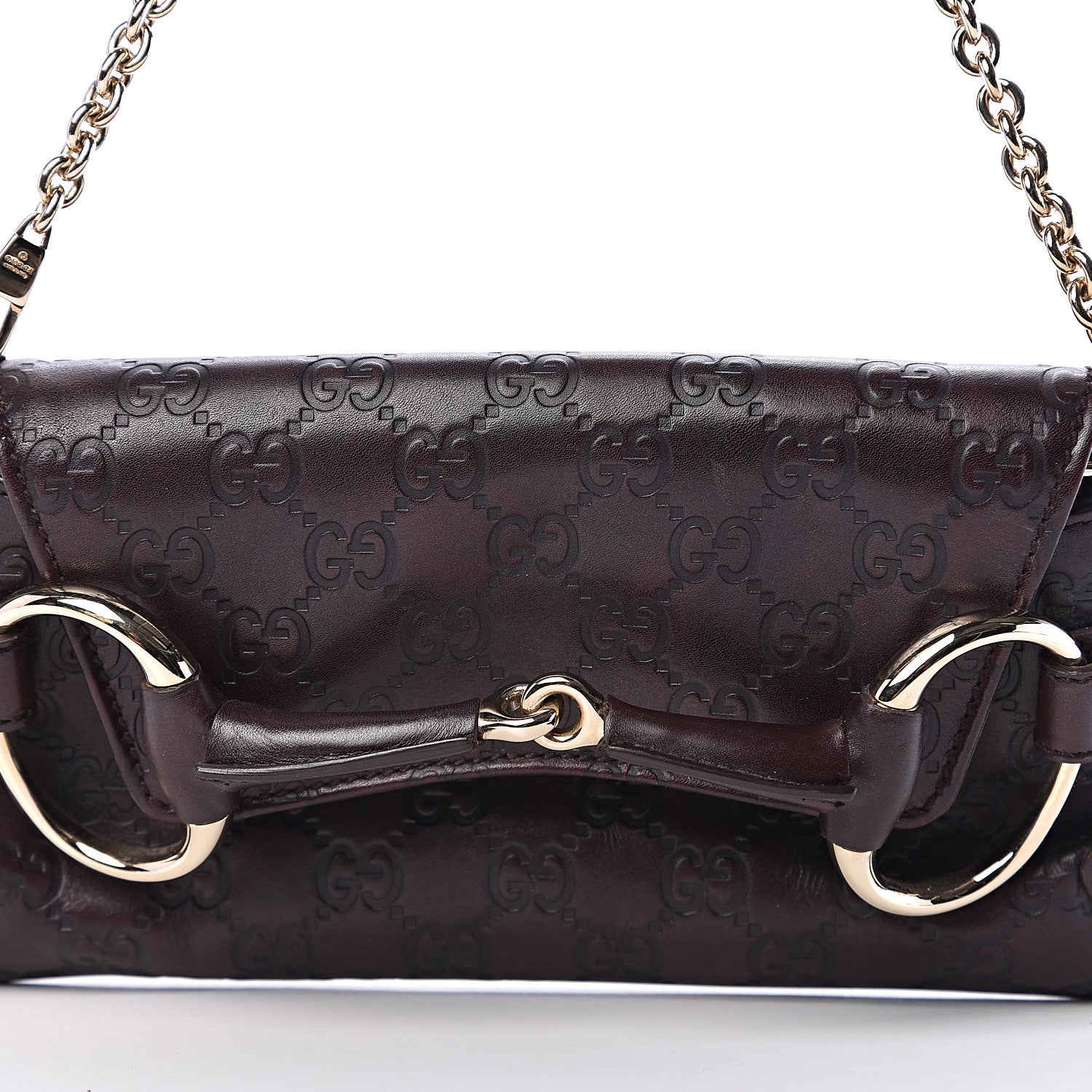 Gucci Guccissima Small Horsebit Chain Clutch Chocolate 12 of 12
