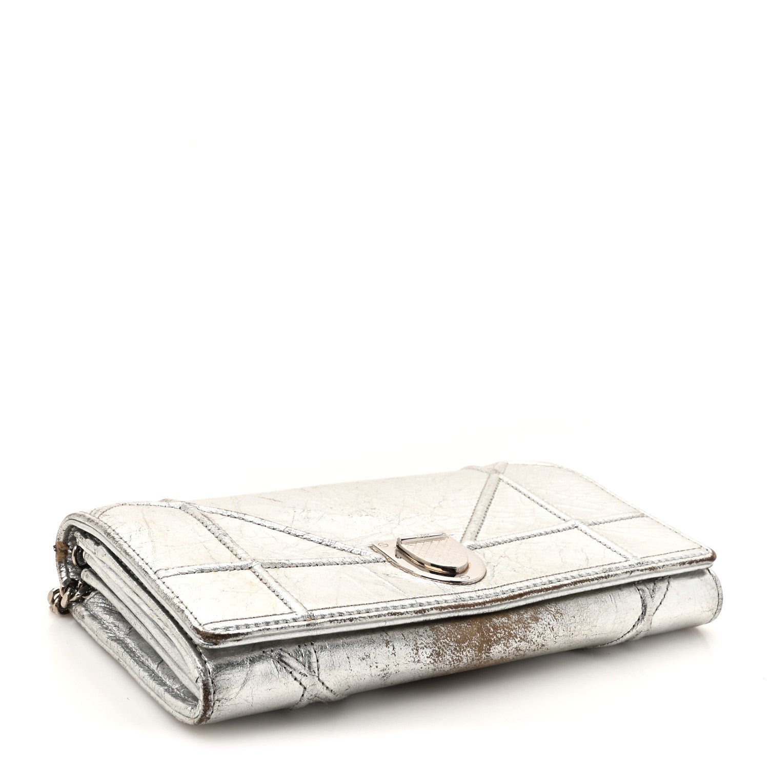 Christian Dior Metallic Crinkled Lambskin Diorama Croisiere Chain Wallet Silver 4 of 18