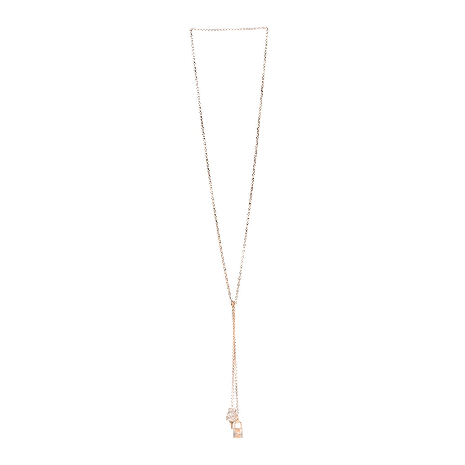 Hermes 18K Rose Gold Pave Diamond MM Kelly Clochette Long Necklace 4 of 5