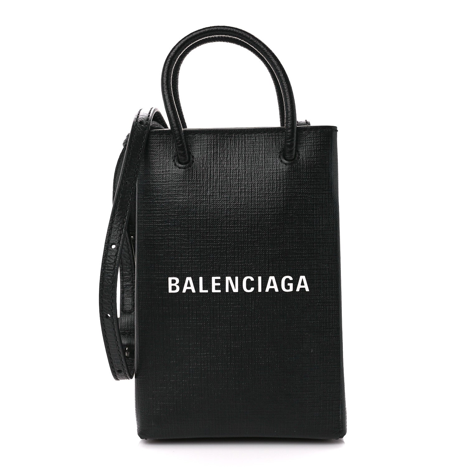 Balenciaga Squared Calfskin Logo Shopping Phone Holder Bag Black 1 of 9