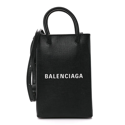 Balenciaga Squared Calfskin Logo Shopping Phone Holder Bag Black 1 of 9