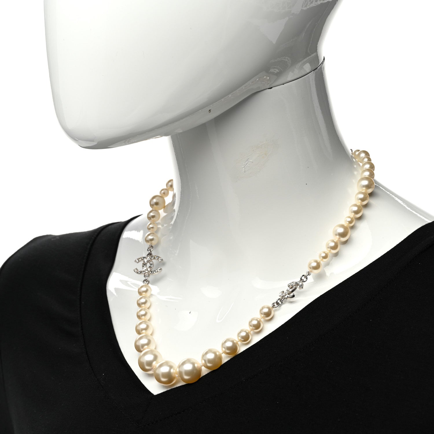 Chanel Pearl Crystal Baguette CC Short Necklace Silver 2 of 6