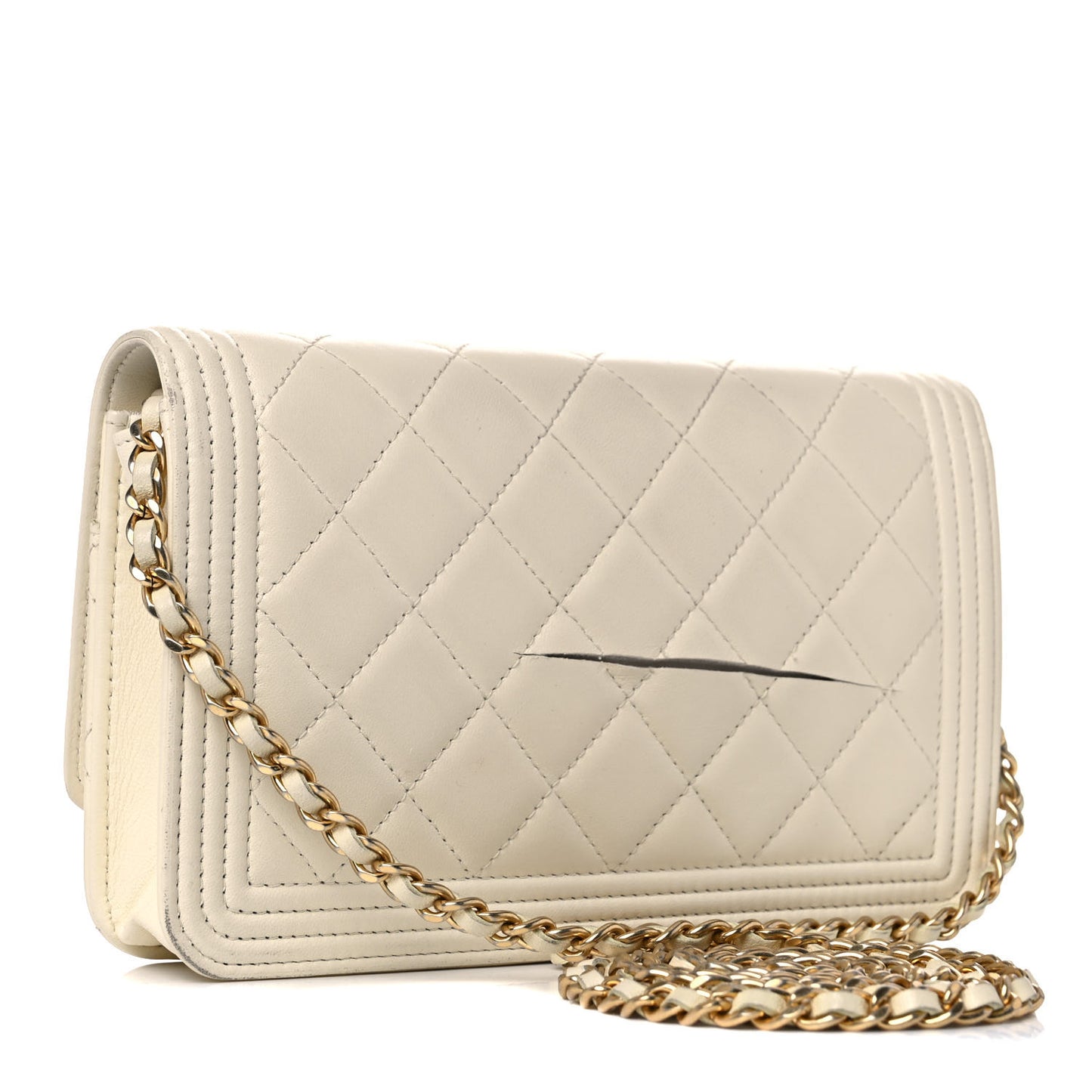 Caviar Quilted Boy Wallet On Chain WOC White
