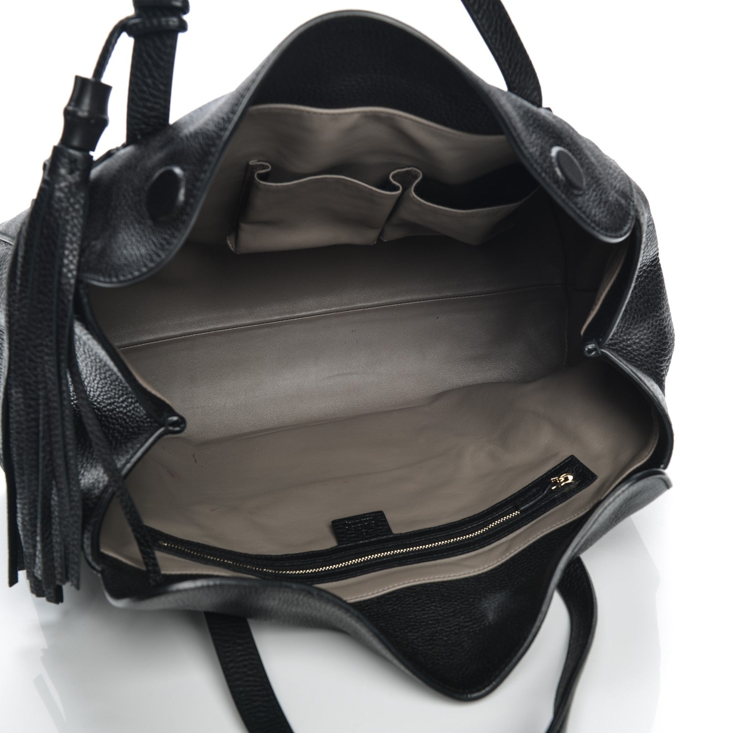 Gucci Pebbled Calfskin Lady Tassel Top Handle Bag Black 5 of 10