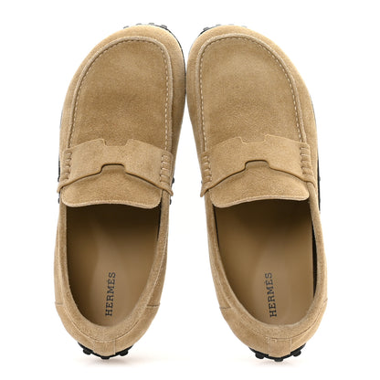 Hermes Suede Calfskin Mens Lazy Loafers 40 Beige Sable 2 of 9