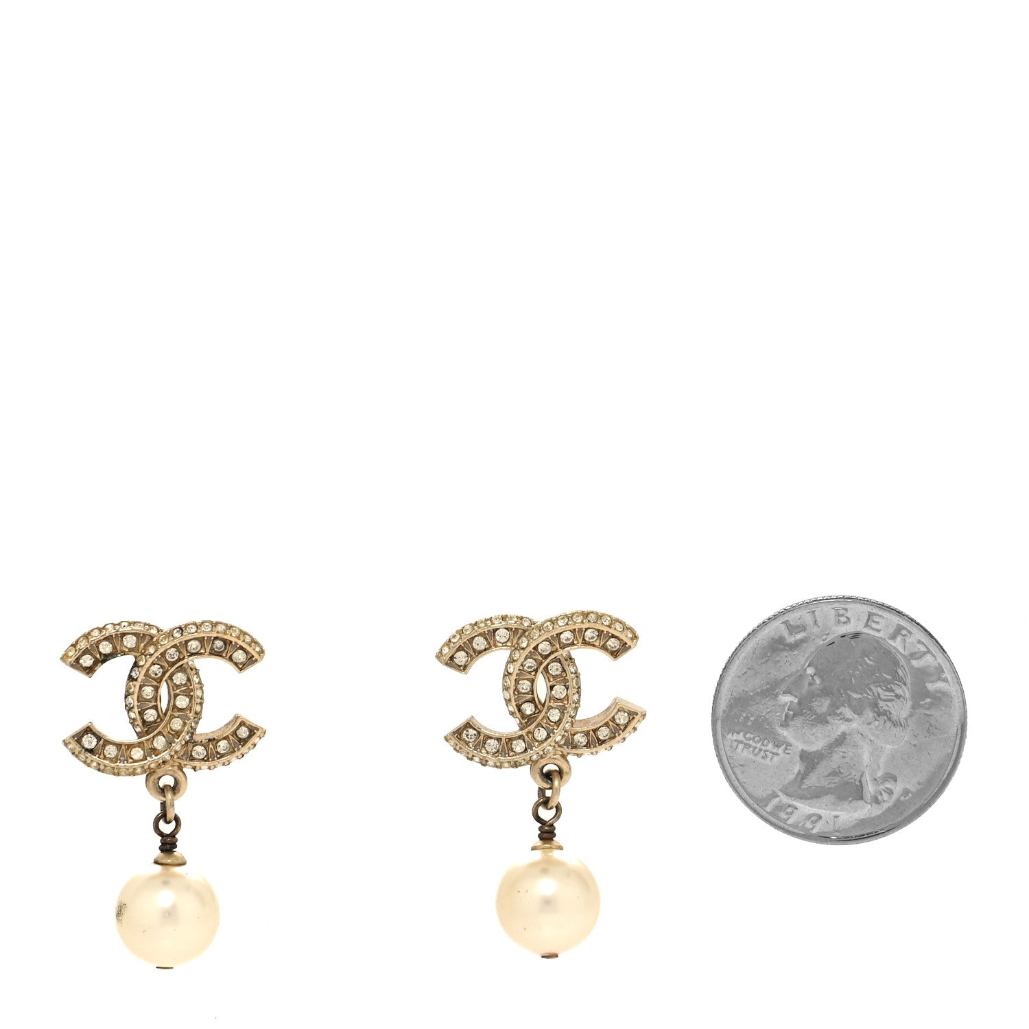 Chanel Crystal Pearl CC Drop Earrings Gold 2 of 5