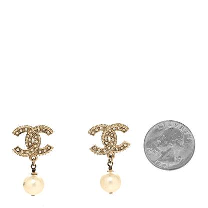 Chanel Crystal Pearl CC Drop Earrings Gold 2 of 5