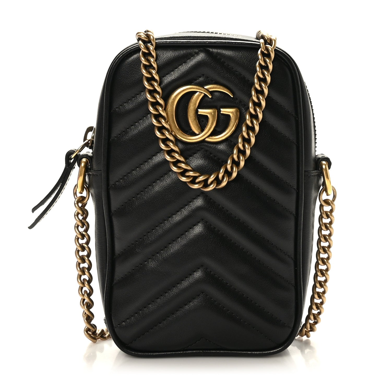 Calfskin Matelasse Mini GG Marmont Crossbody Bag Black