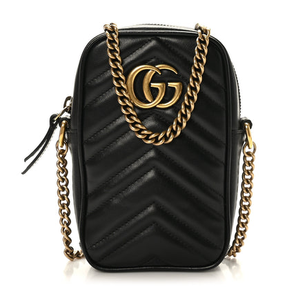 Gucci Calfskin Matelasse Mini GG Marmont Crossbody Bag Black 1 of 10