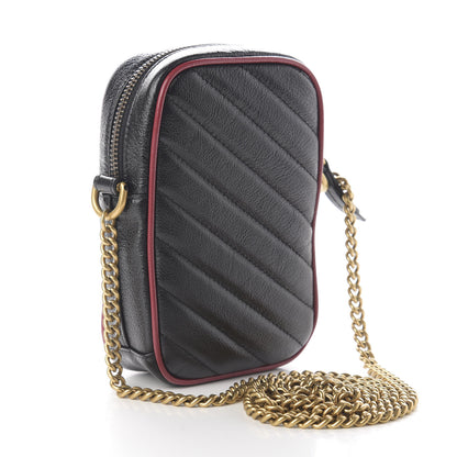 Gucci Vintage Effect Calfskin Matelasse Diagonal Mini Torchon GG Marmont Crossbody Bag Black Romantic Cherry 3 of 9