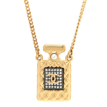 Chanel Crystal Pearl Perfume Bottle CC Necklace Gold 4 of 5
