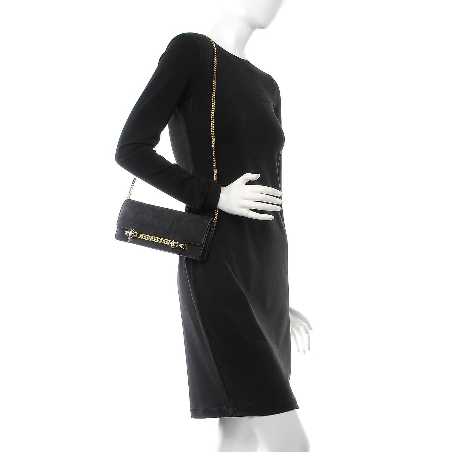 Suede Chain Clutch Black