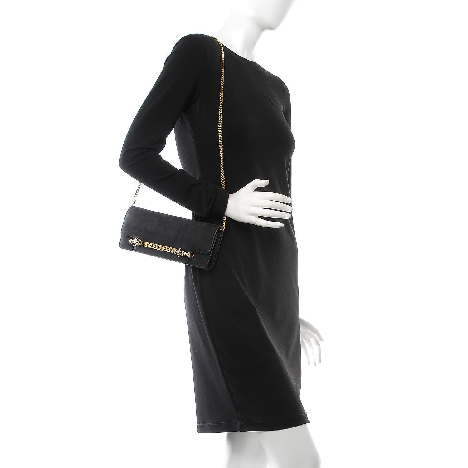 Gucci Suede Chain Clutch Black 2 of 9