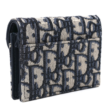 Christian Dior Oblique Saddle Card Holder Blue 3 of 13