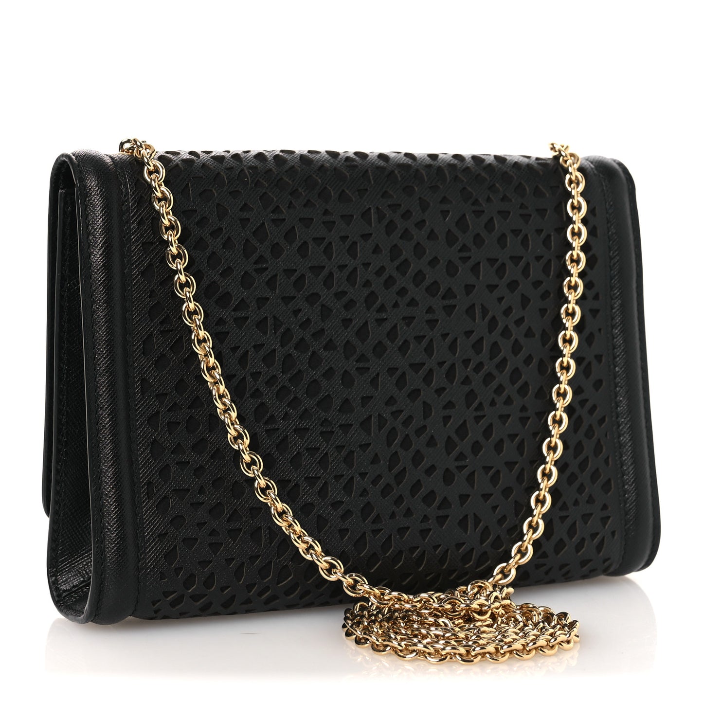 Printed Calfskin Laser Cut Bow Mini Miss Vara Bow Chain Bag Black