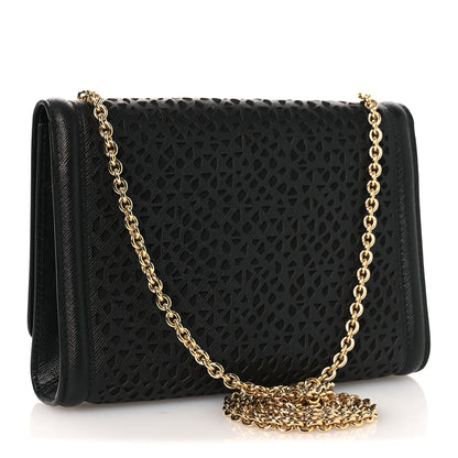 Salvatore Ferragamo Printed Calfskin Laser Cut Bow Mini Miss Vara Bow Chain Bag Black 3 of 11