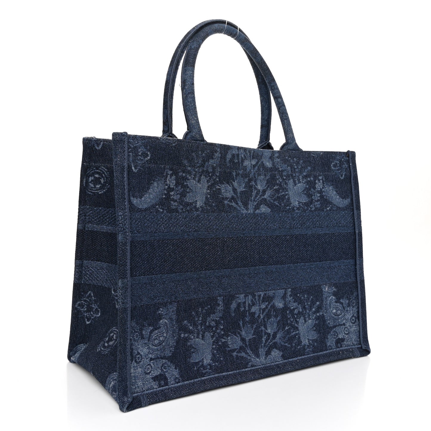 Denim Flowers Embroidered Medium Book Tote Blue