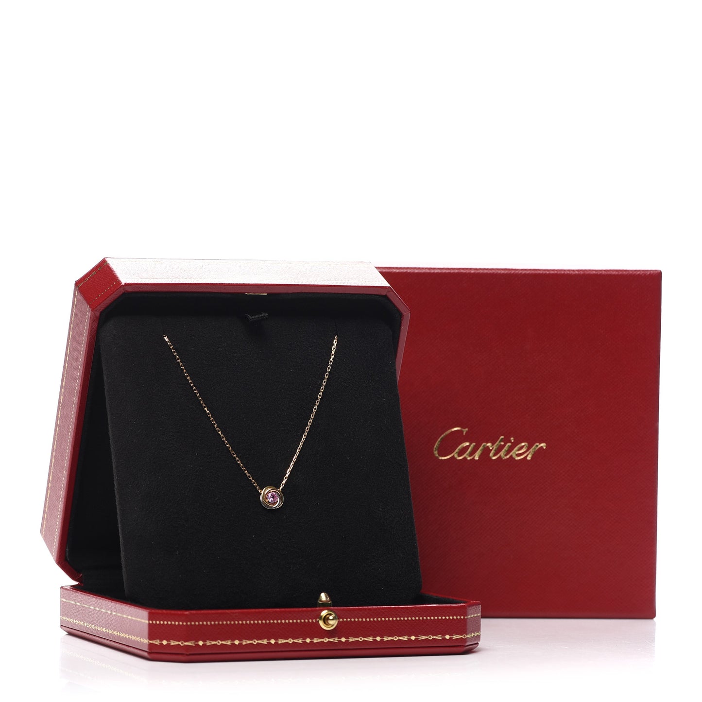 18K Pink White Yellow Gold Pink Sapphire Trinity De Cartier Pendant Necklace