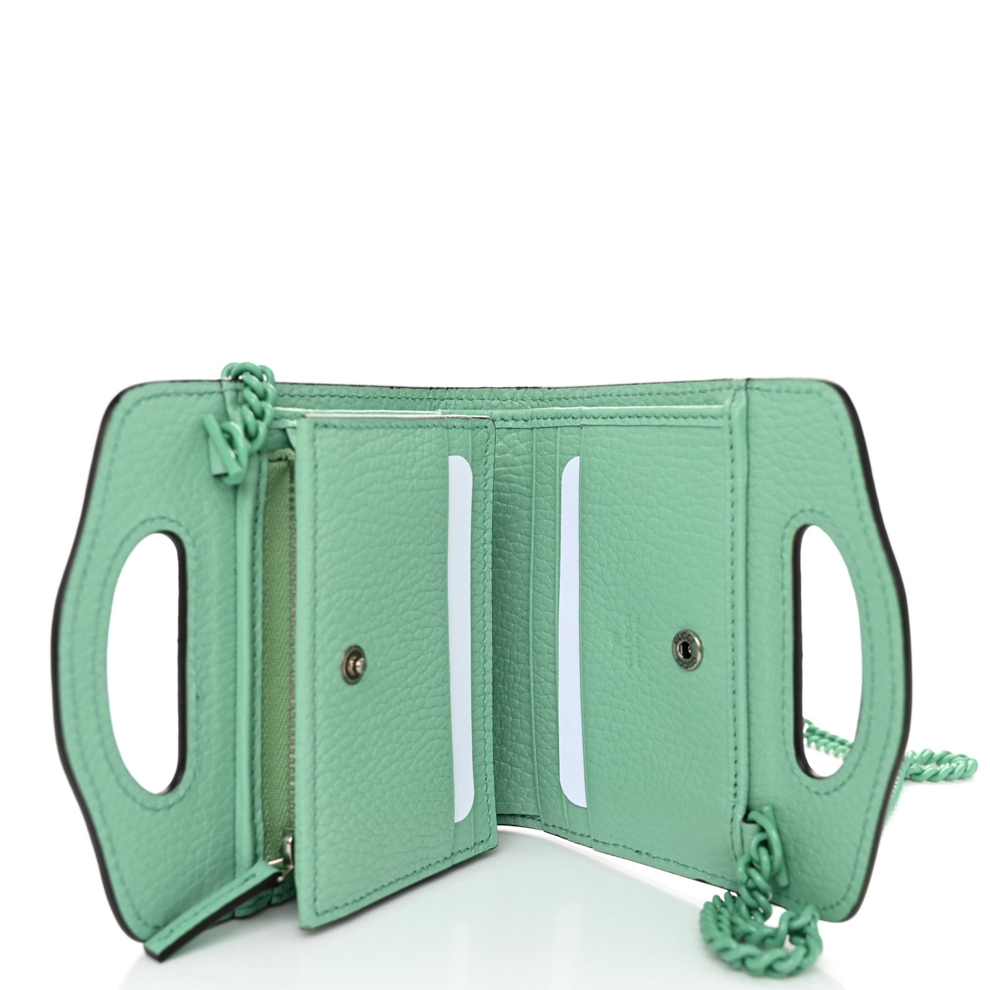 Dollar Calfskin Enamel Monochrome GG Marmont Top Handle Card Case Wallet Pepperlight Mint