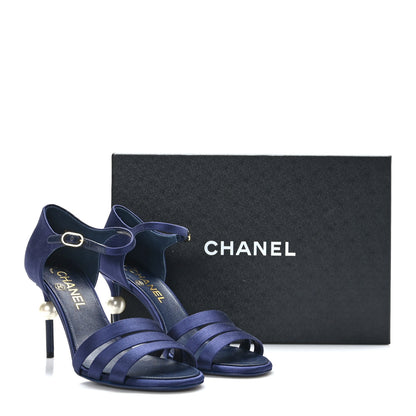 Chanel Satin Pearl Sandals 38 Dark Blue 9 of 9